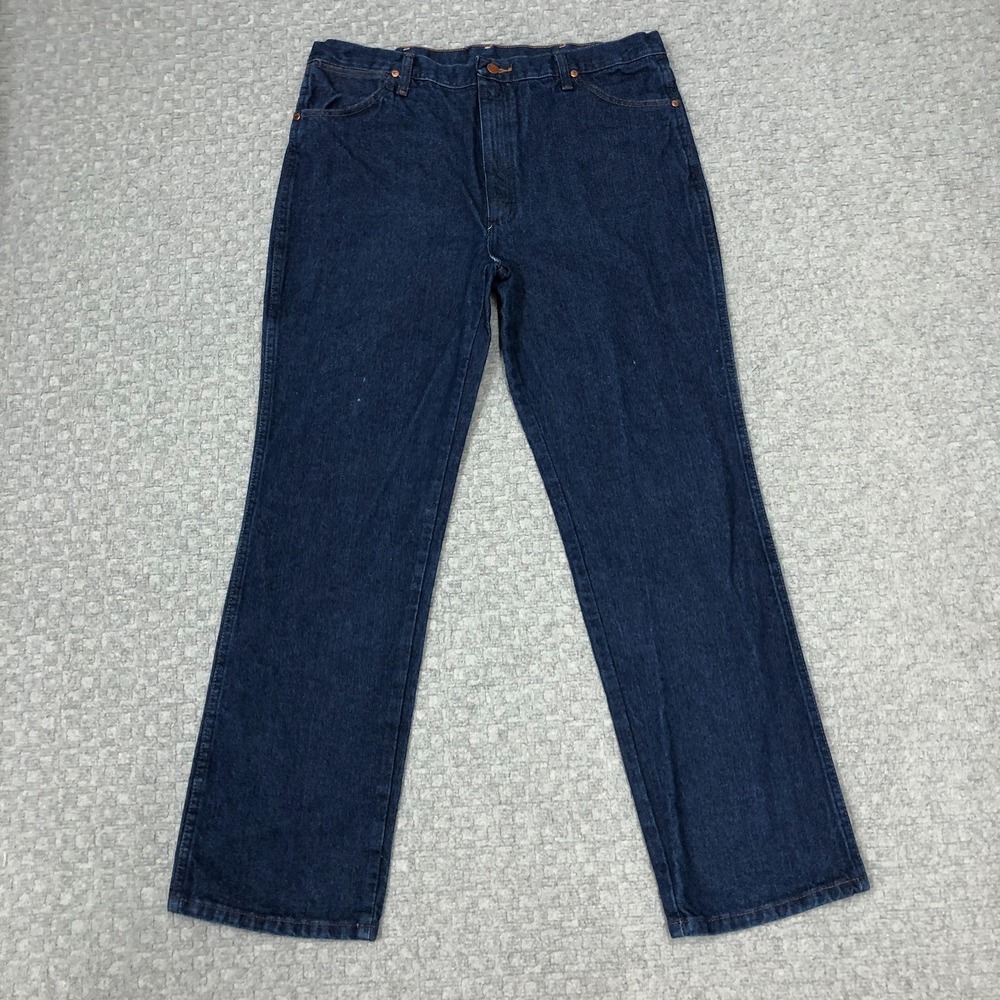 Wrangler Jeans Mens 38x31 Blue Dark Wash Straight Leg Denim Work Pants Casual